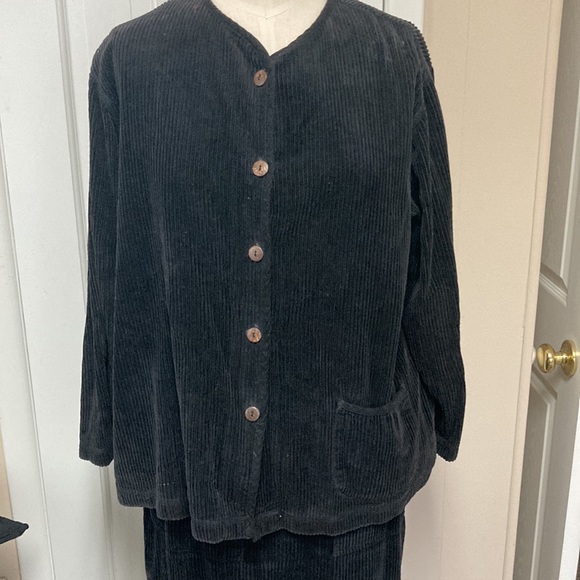 Black Corduroy Suit - Jacket & Skirt by Timbuktu- Sz 1- Sm/ M - Picture 2 of 6